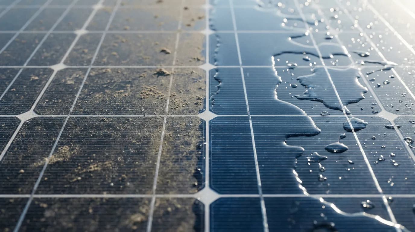 Nettoyage photovoltaïque à l'eau osmosée sur une toiture solaire