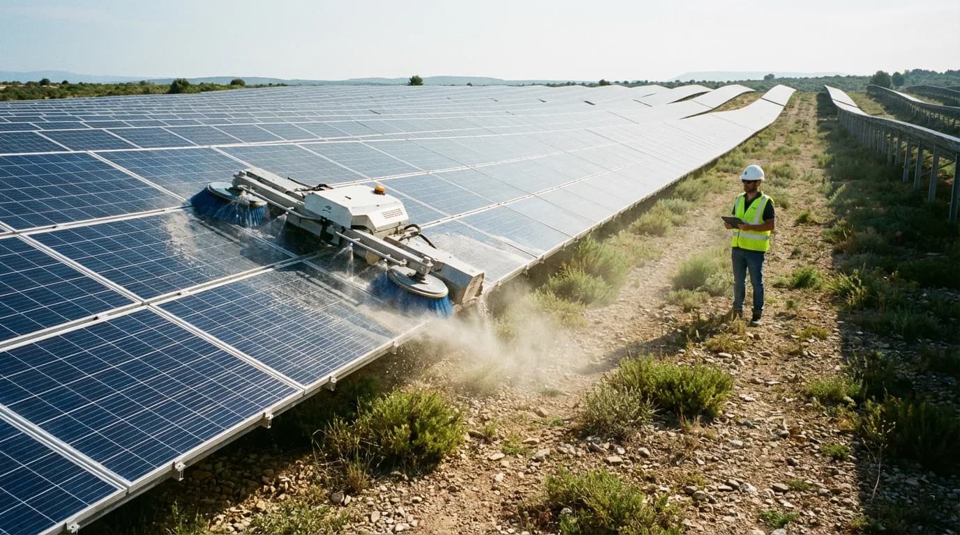 Nettoyage de centrales solaires et parcs photovoltaïques au sol