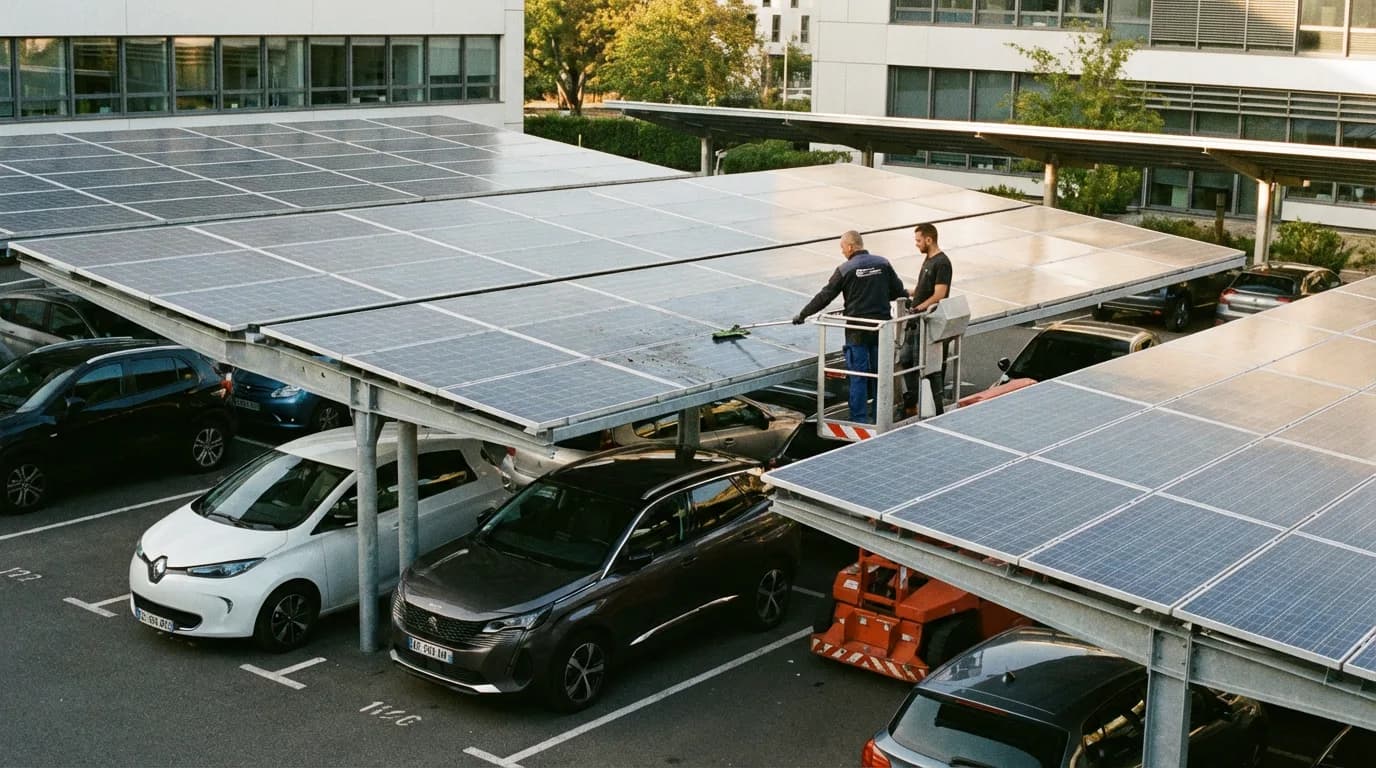 Ombrières d'entreprise à faible pente dans l'Oise